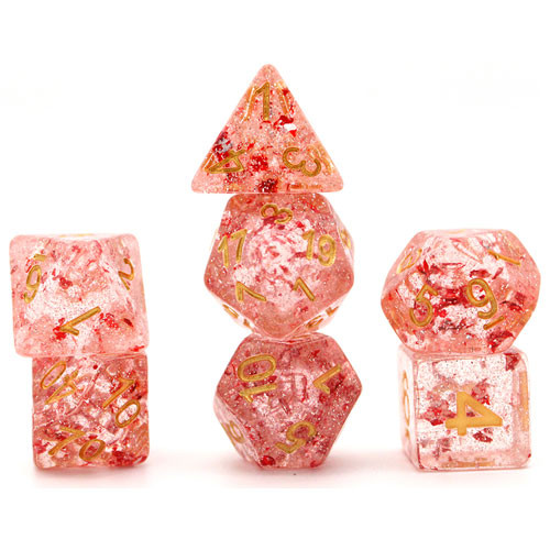 Game Plus Products Dice: 16mm Glitter Red Foil - Clear w/ Gold (7)