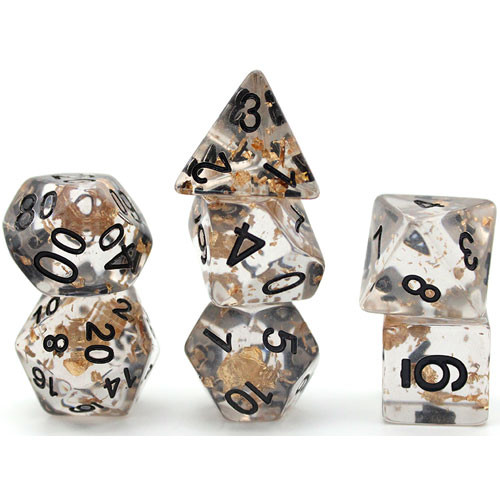 Game Plus Products Dice: 16mm Gold Foil - Transparent Gray w/ Black