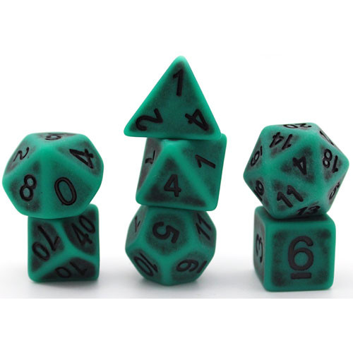 Game Plus Products Dice: 16mm Antique - Teal w/ Black (7)