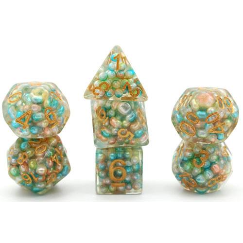 Game Plus Products Dice: 16mm Colorful Ball - Aqua/Gold/White (7)