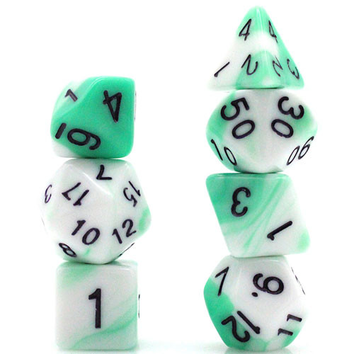 Game Plus Products Dice: 16mm Swirl - Seafoam/White w/ Black (7)