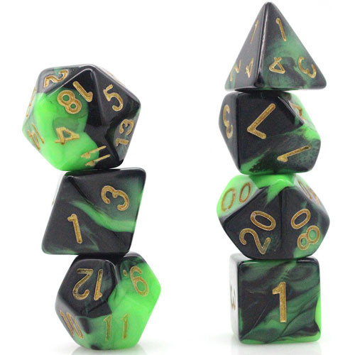 Game Plus Products Dice: 16mm Swirl - Black/Green (7)