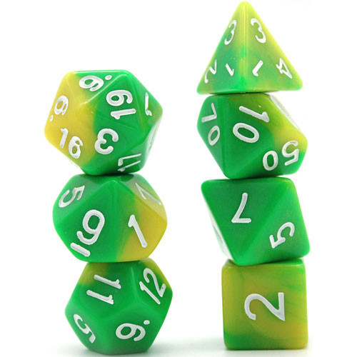 Game Plus Products Dice: 16mm Swirl - Green/Yellow w/ White (7)