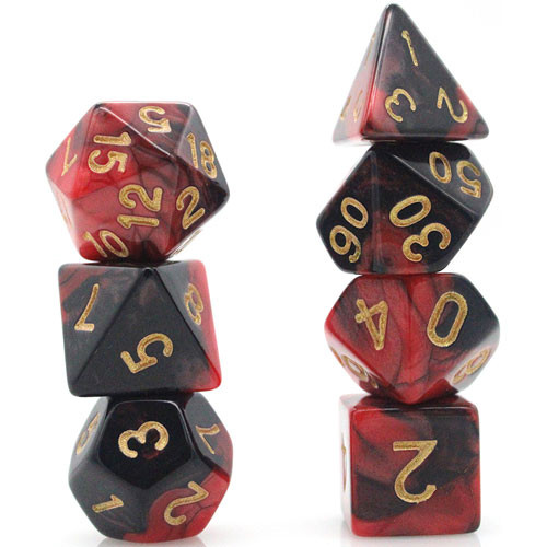 Game Plus Products Dice: 16mm Swirl - Black/Red (7)