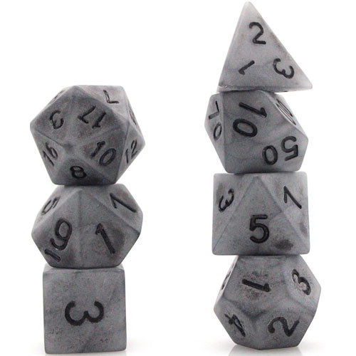 Game Plus Products Dice: 16mm Ancient - Silver w/ Black (7)