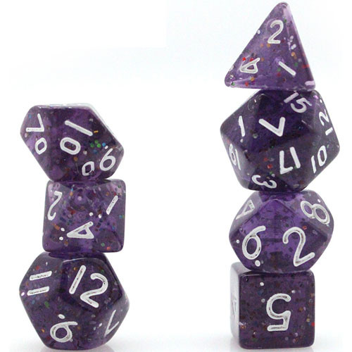Game Plus Products Dice: 10mm Transparent w/ Glitter - Purple (7)
