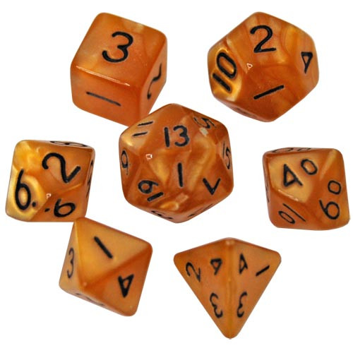Game Plus Products Dice: 10mm Pearl - Amber w/ Black (7)