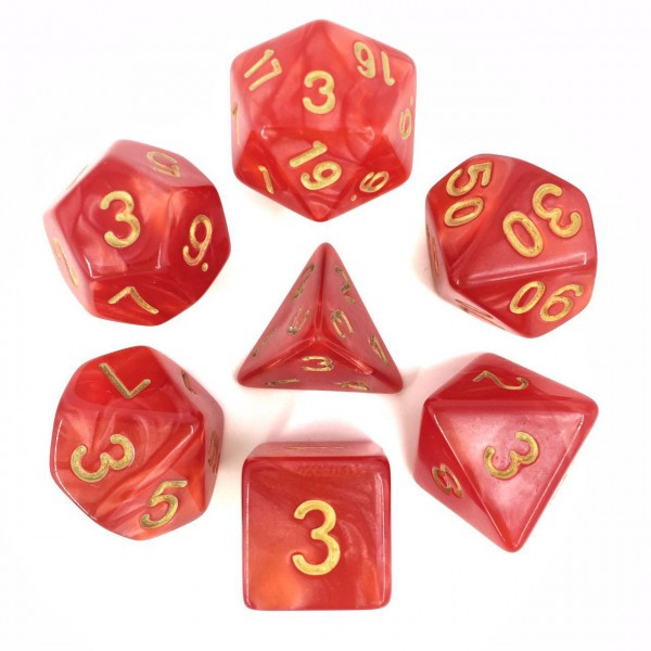 Game Plus Products Dice: 10mm Pearl - Pink w/ Gold (7)