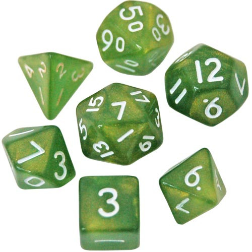Game Plus Products Dice: 10mm Pearl - Green w/ White (7)