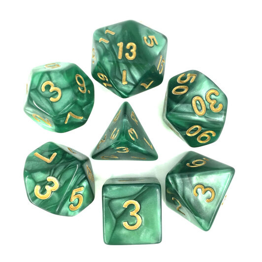 Game Plus Products Dice: 10mm Pearl - Forest Green w/ Gold (7)