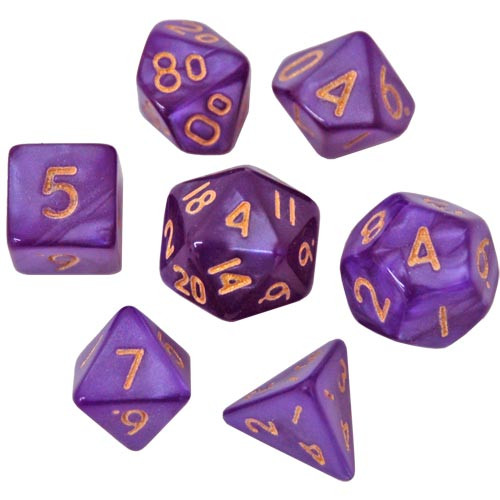 Game Plus Products Dice: 10mm Pearl - Purple w/ Gold (7)