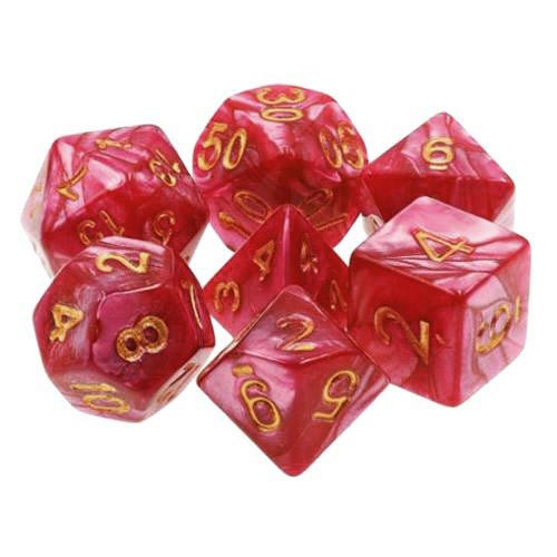 Game Plus Products Dice: 10mm Pearl - Red w/ Gold (7)