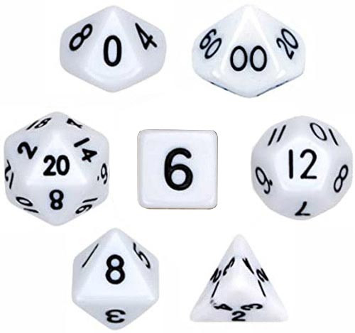 Game Plus Products Dice: 10mm Opaque - White w/ Black (7)