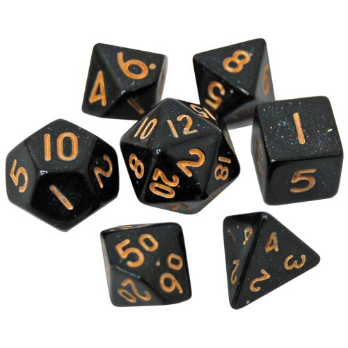 Game Plus Products Dice: 10mm Glitter Opaque - Black  w/ White (7)