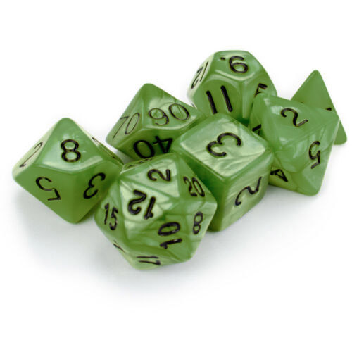 Game Plus Products Dice: 10mm Pearl - Olive Green w/ Black (7)