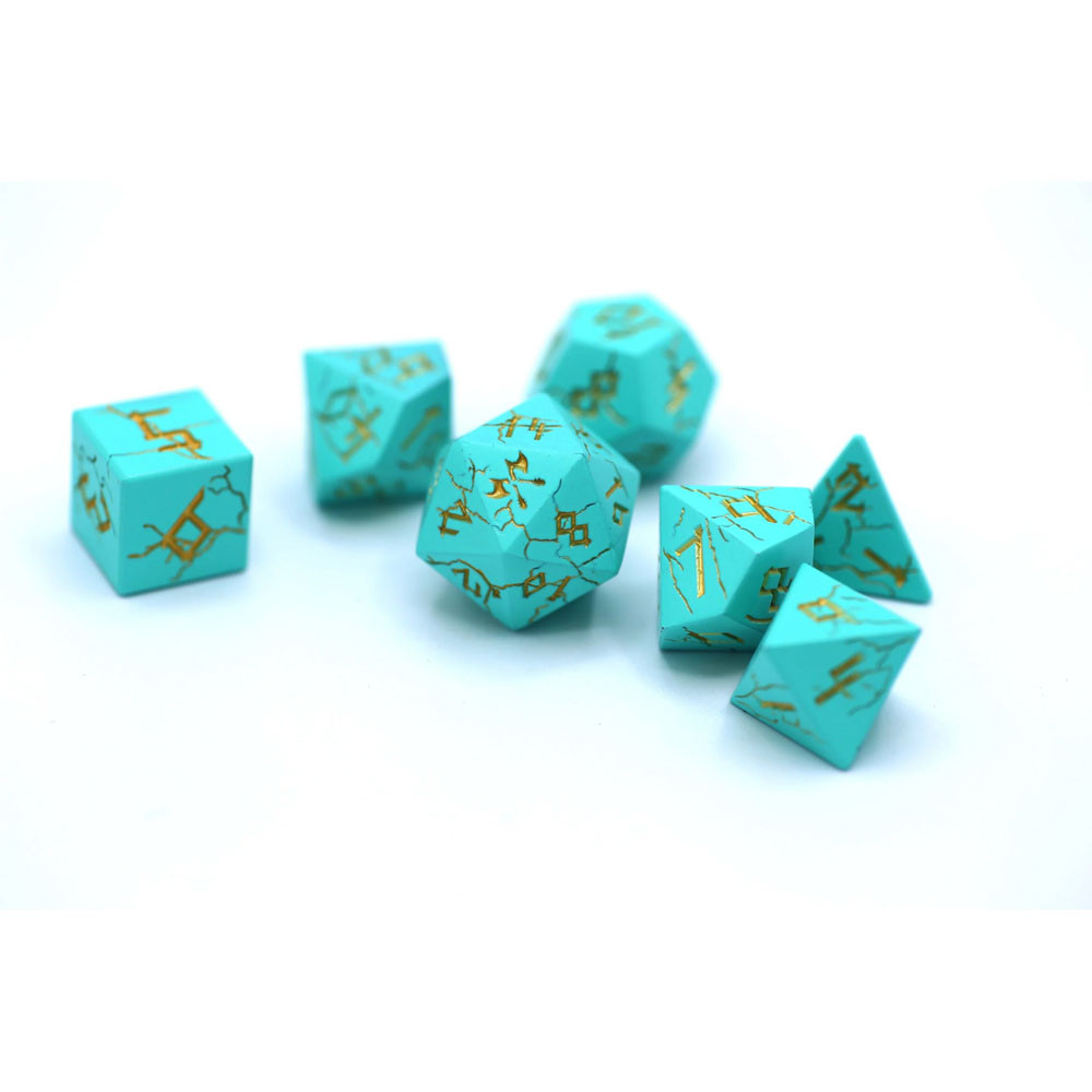 Hymgho Premium Dice: Barbarian Solid Metal - Chrome Turquoise w/ Gold |  Accessories | Miniature Market