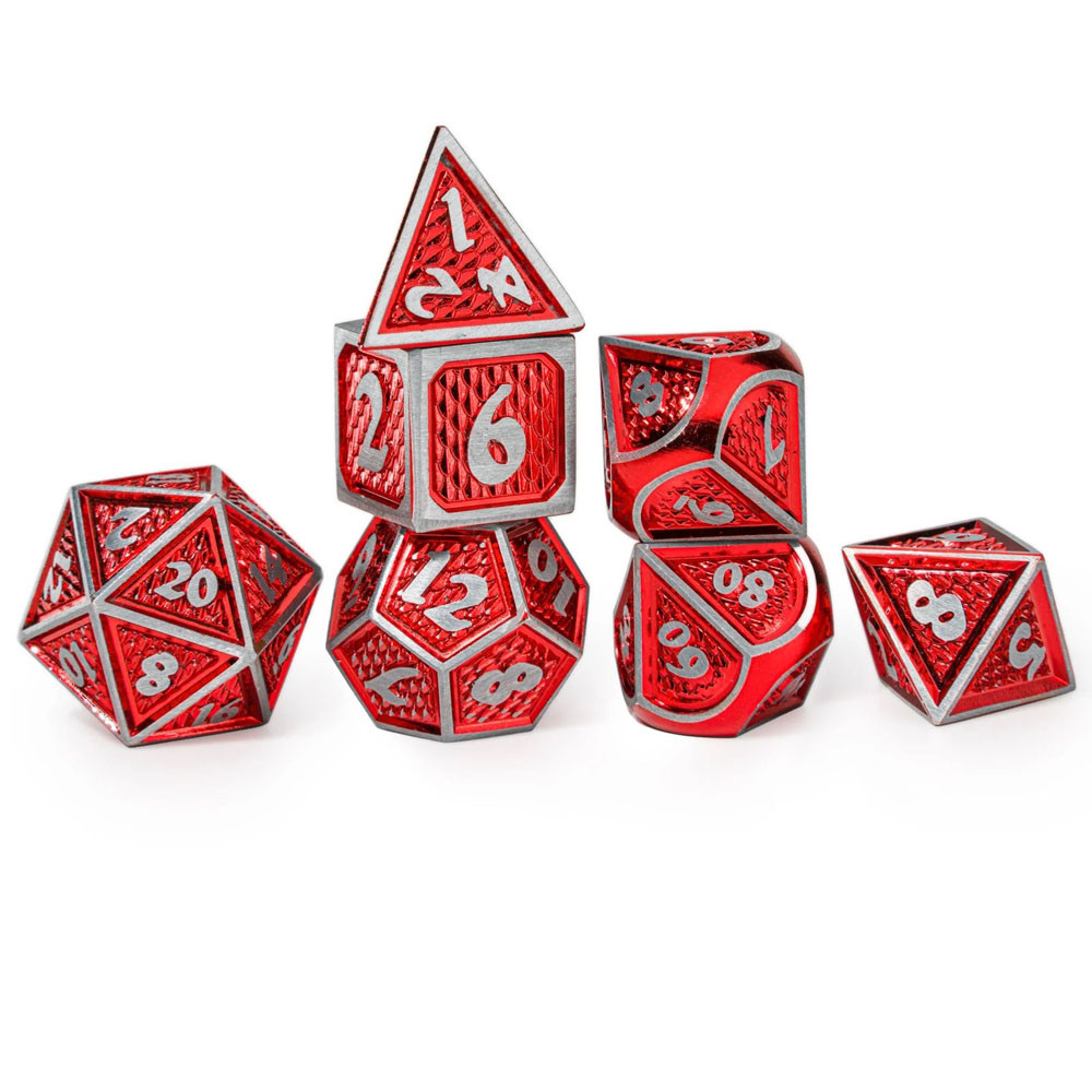 Metal Behemoth Dice Set:  Brushed Red w/ Silver (7)