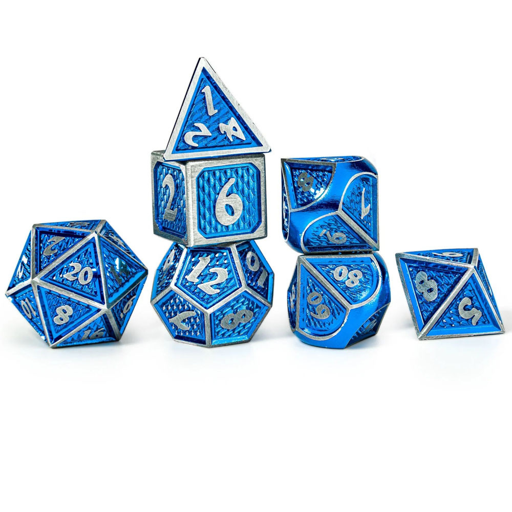 Metal Behemoth Dice Set: Brushed Blue w/ Silver (7)