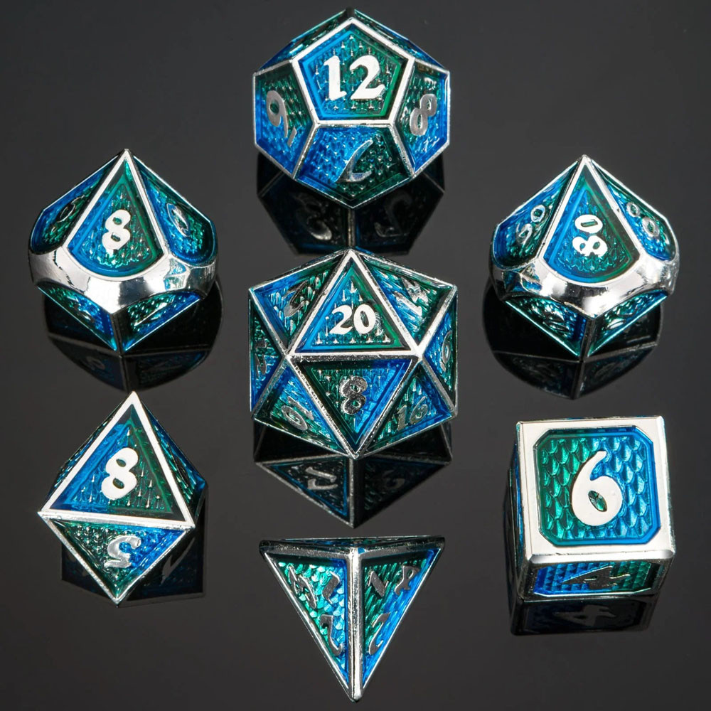 Metal Behemoth Dice Set: Green & Blue w/ Silver (7)