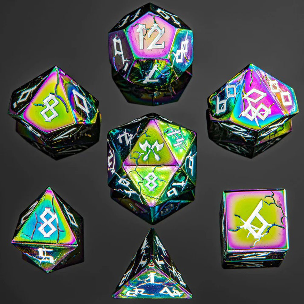 Metal Barbarian Dice Set: Rainbow w/ White (7)