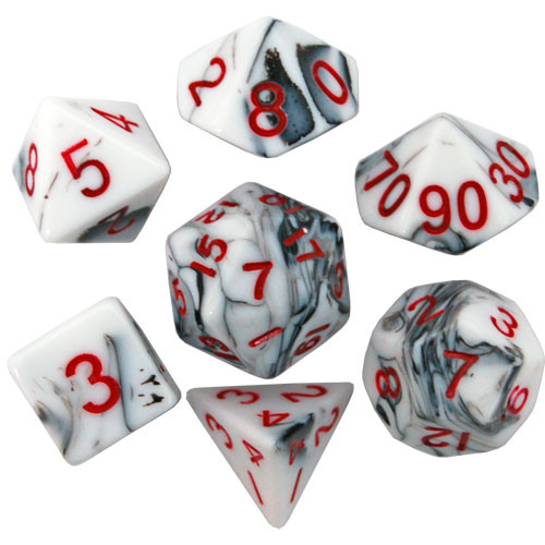 Metallic Dice Games: 16mm Polyhedral Set - Marble With Red (7)