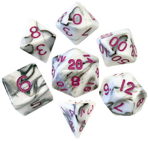 Metallic Dice Games: 16mm Polyhedral Set - Marble With Purple (7)