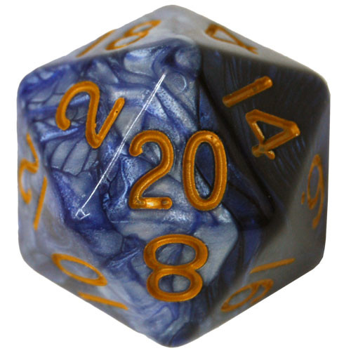 Metallic Dice Games: 35mm Mega D20 - Blue/White with Gold (1)