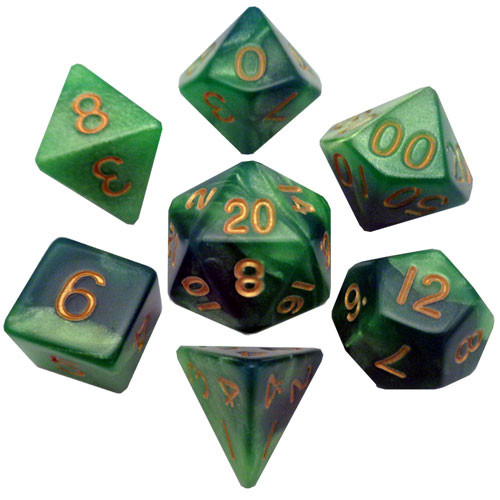Metallic Dice Games: 16mm Poly Set - Green/Light Green with Gold (7)