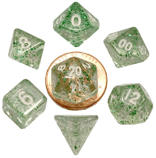 Metallic Dice Games: Mini Polyhedral Set: Ethereal - Green with White