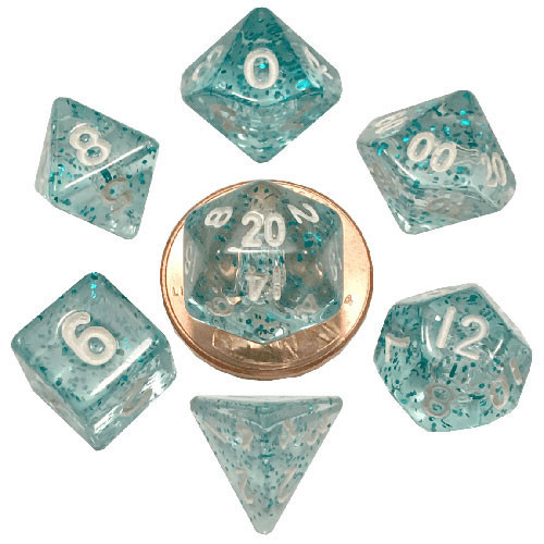 Metallic Dice Games: Mini Poly Set: Ethereal - Light Blue with White