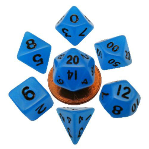 Metallic Dice Games: Mini Polyhedral Set: Glow - Blue with Black (7)