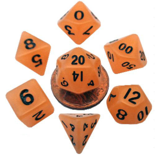 Metallic Dice Games: Mini Polyhedral Set: Glow - Orange with Black (7)