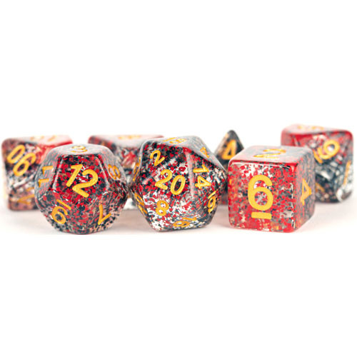 Metallic Dice Games: 16mm Polyhedral Set - Particle - Red/Black (7)
