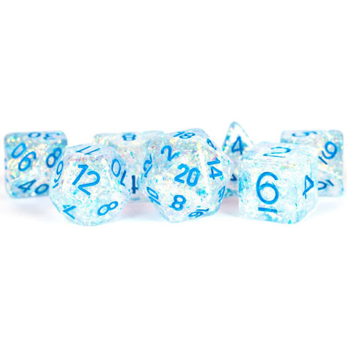 Metallic Dice Games: 16mm Polyhedral Set - Flash - Clear with Blue (7)