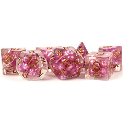 Metallic Dice Games: 16mm Polyhedral Set - Pearl - Pink with Copper