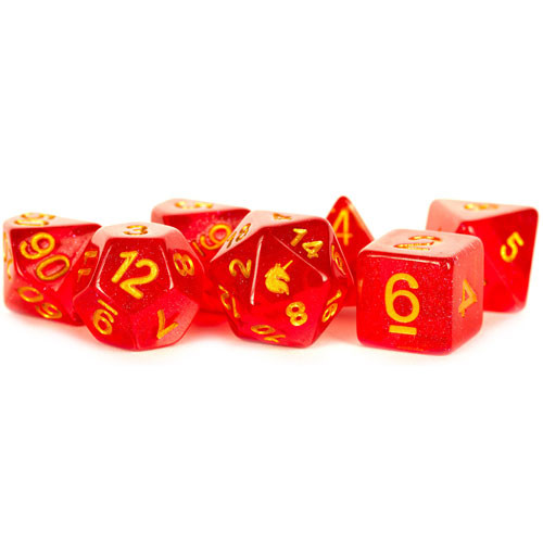 Metallic Dice Games: 16mm Polyhedral Set - Unicorn - Red (7)