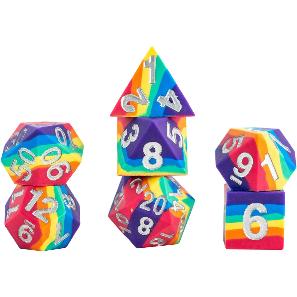 Sharp-Edge Polyhedral Set: 16mm Silicone Rubber - Rainbow (7)