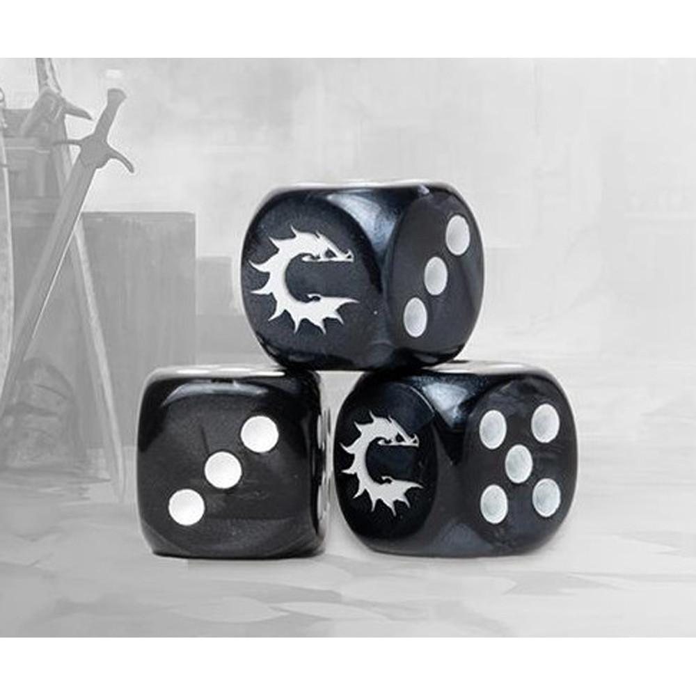 Conquest Marbled Dice: Logo on Dark Grey (24) (Preorder)