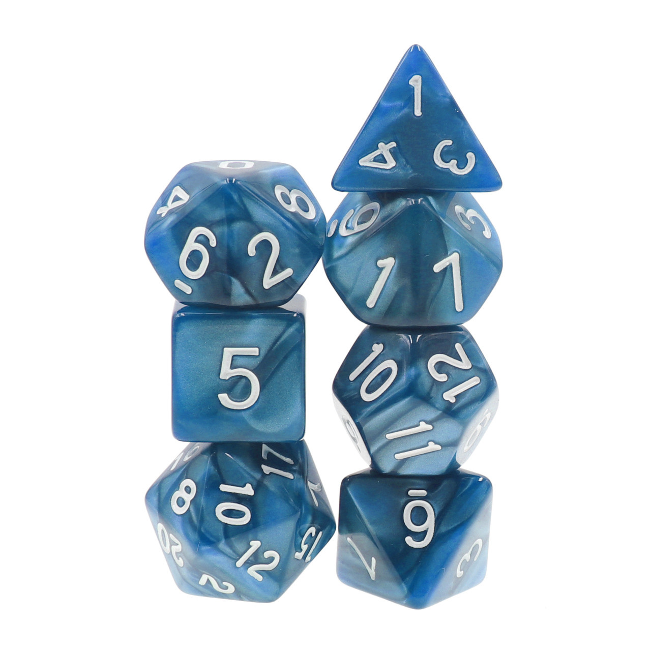 Game Plus Products Dice: 10mm Pearl - Blue w/ White (7)