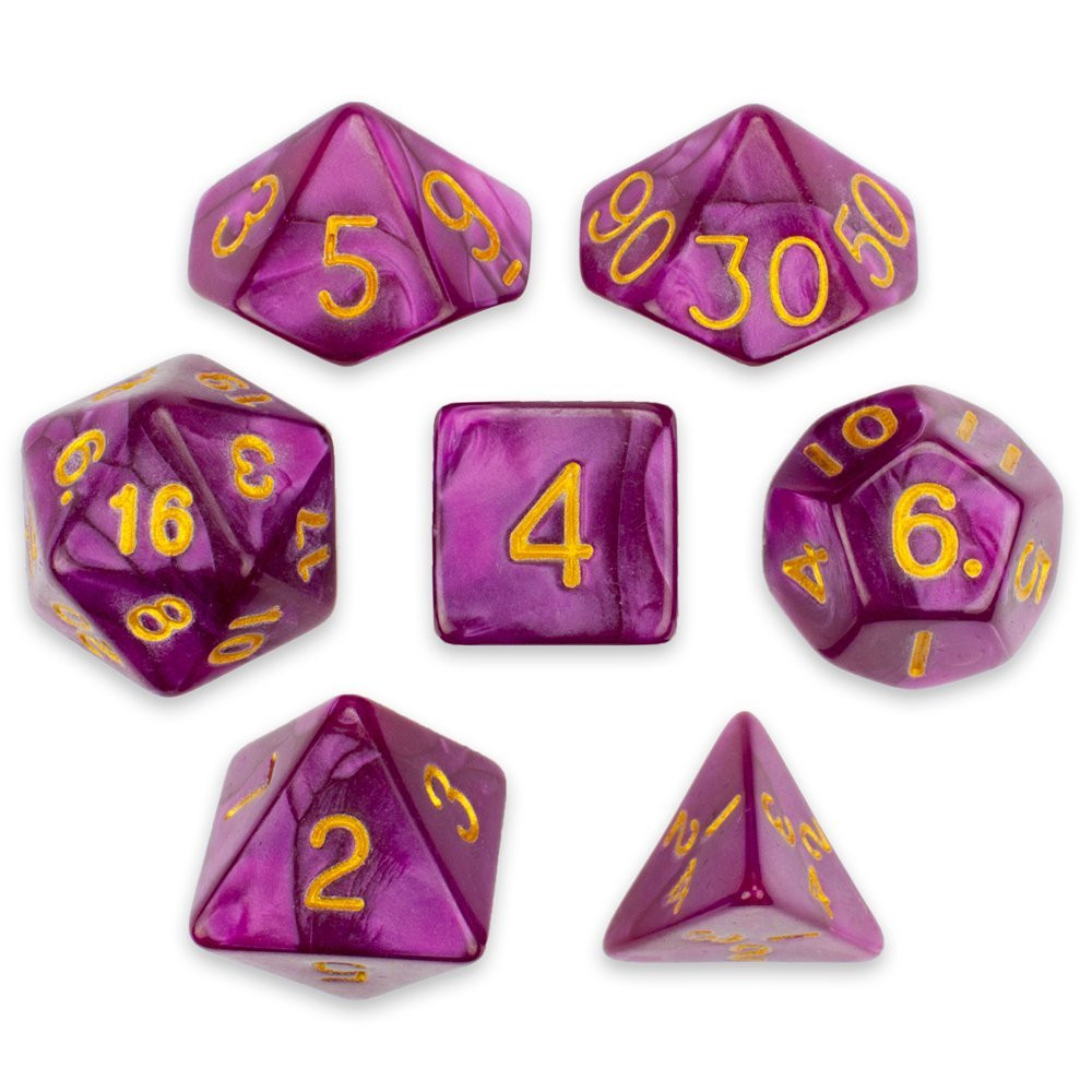 Game Plus Products Dice: 10mm Pearl - Magenta w/ Gold (7)