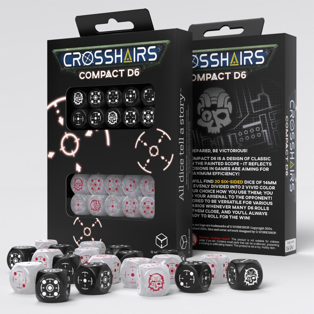 Crosshairs Compact: D6 Dice Set - Black & Pearl (20)