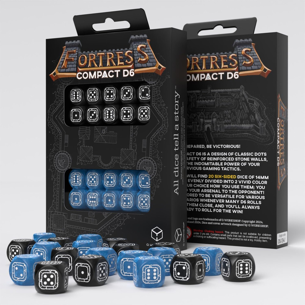 Fortress Compact d6 Set: Black & Blue (20)