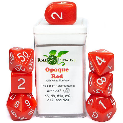 R4I Dice w/ Arch'd4: Opaque - Red w/ White (7)