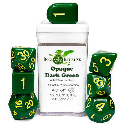 R4I Dice w/ Arch'd4: Opaque - Dark Green w/ Yellow (7)
