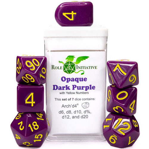 R4I Dice w/ Arch'd4: Opaque - Dark Purple w/ Yellow (7)