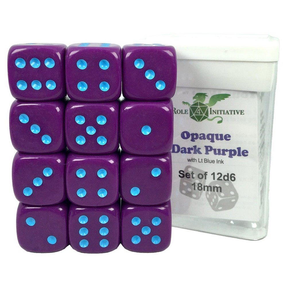 18mm d6 Cube: Opaque - Dark Purple w/ Light Blue Pips (12)