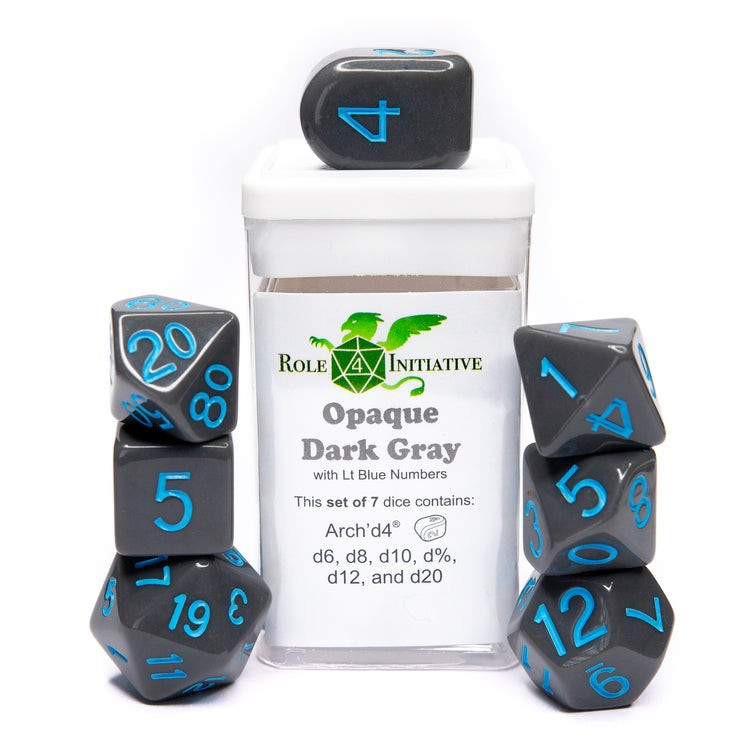 R4I Dice w/ Arch'd4: Opaque - Dark Gray w/ Light Blue (7)