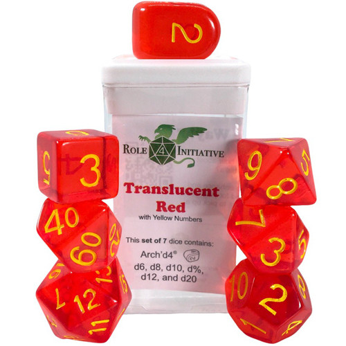 R4I Dice w/Arch'd4: Translucent - Red w/Yellow (7)