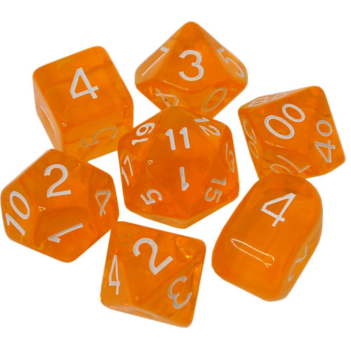 R4I Dice w/ Arch'd4: Translucent - Orange w/ White (7)