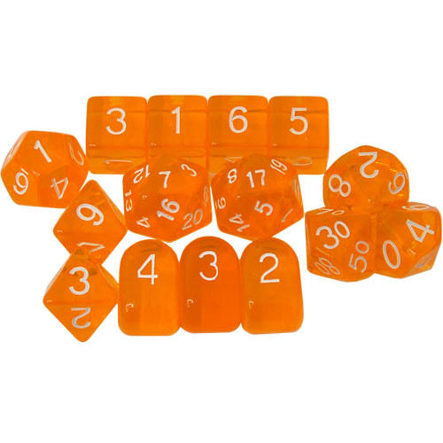 R4I Dice w/ Arch'd4: Translucent - Orange w/ White (15)